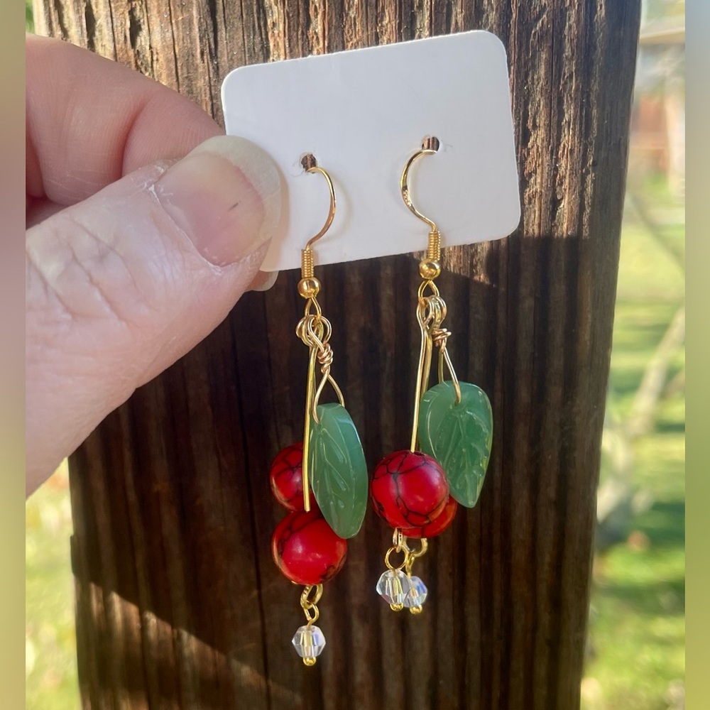 Sweet Red Cherries Hand Crafted Earrings - Picture 4 of 6